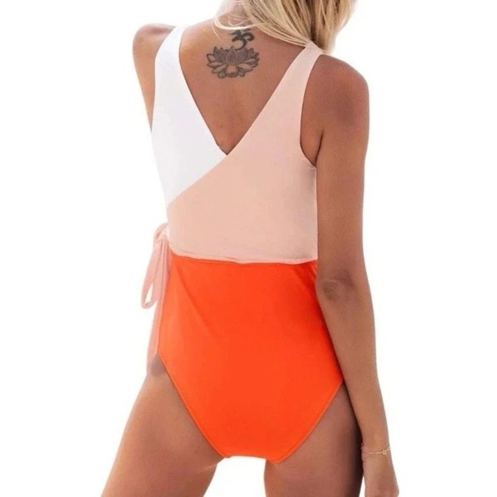 Cupshe Women's Bowknot Bathing Suit Padded One Piece Swimsuit Orange White Small